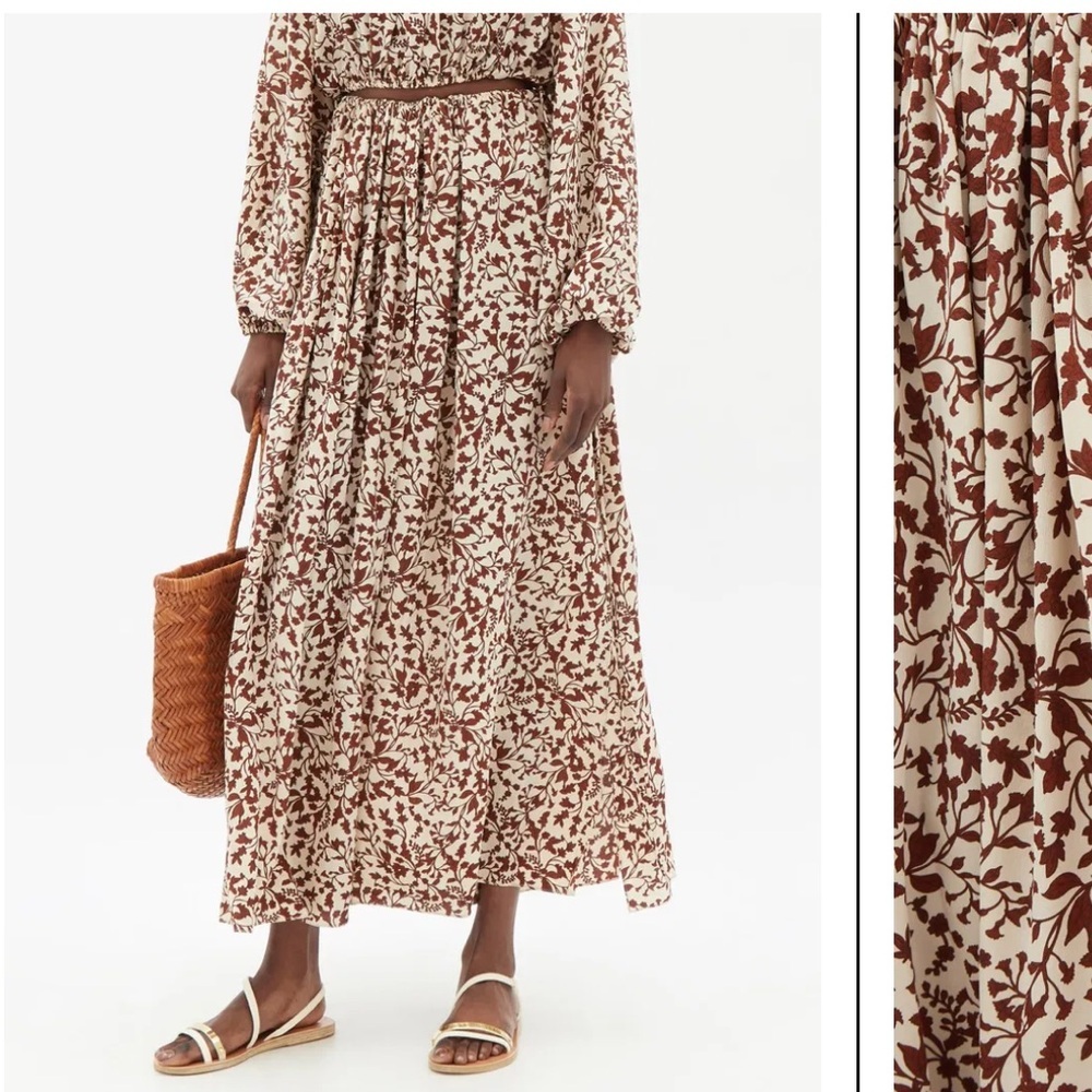 Matteau Floral Print Skirt in Brown and Cream